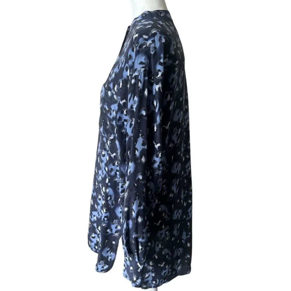 NWT Equipment Melodie Peacoat Blue Leopard Print Silk Tunic XS Reg. $278